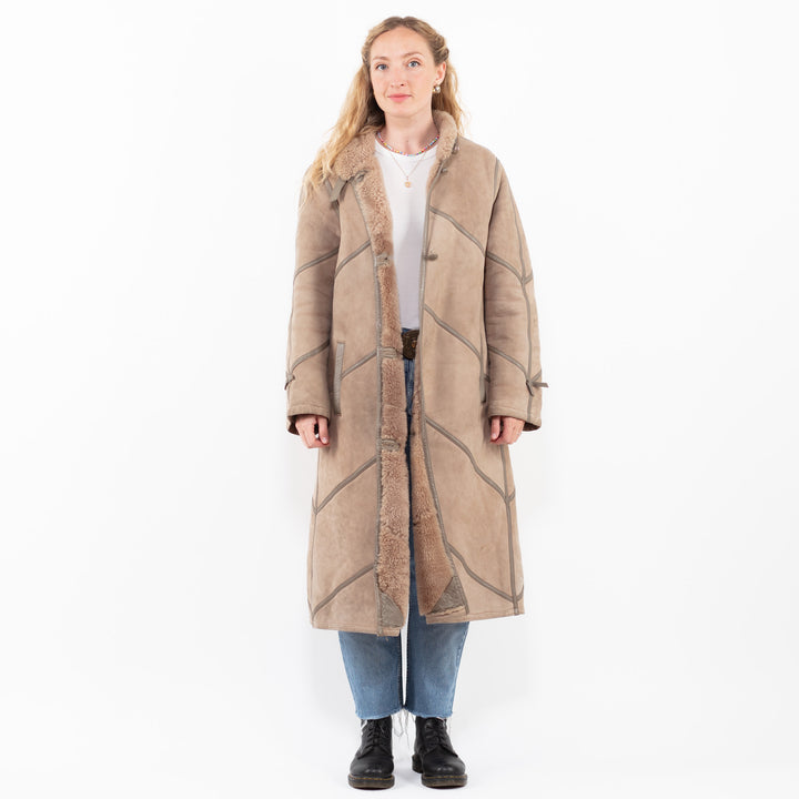 Vintage 80's Women Sheepskin Coat in BeigeA0241