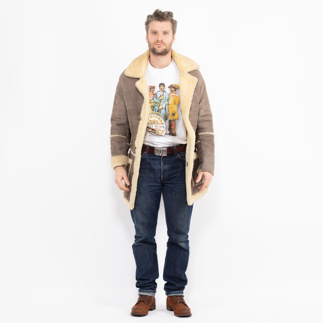 Vintage 70's Men Sheepskin Coat in GrayZ2640