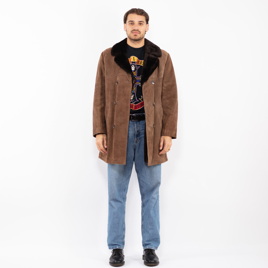 Vintage 70's Men Suede Sherpa Coat in Brown