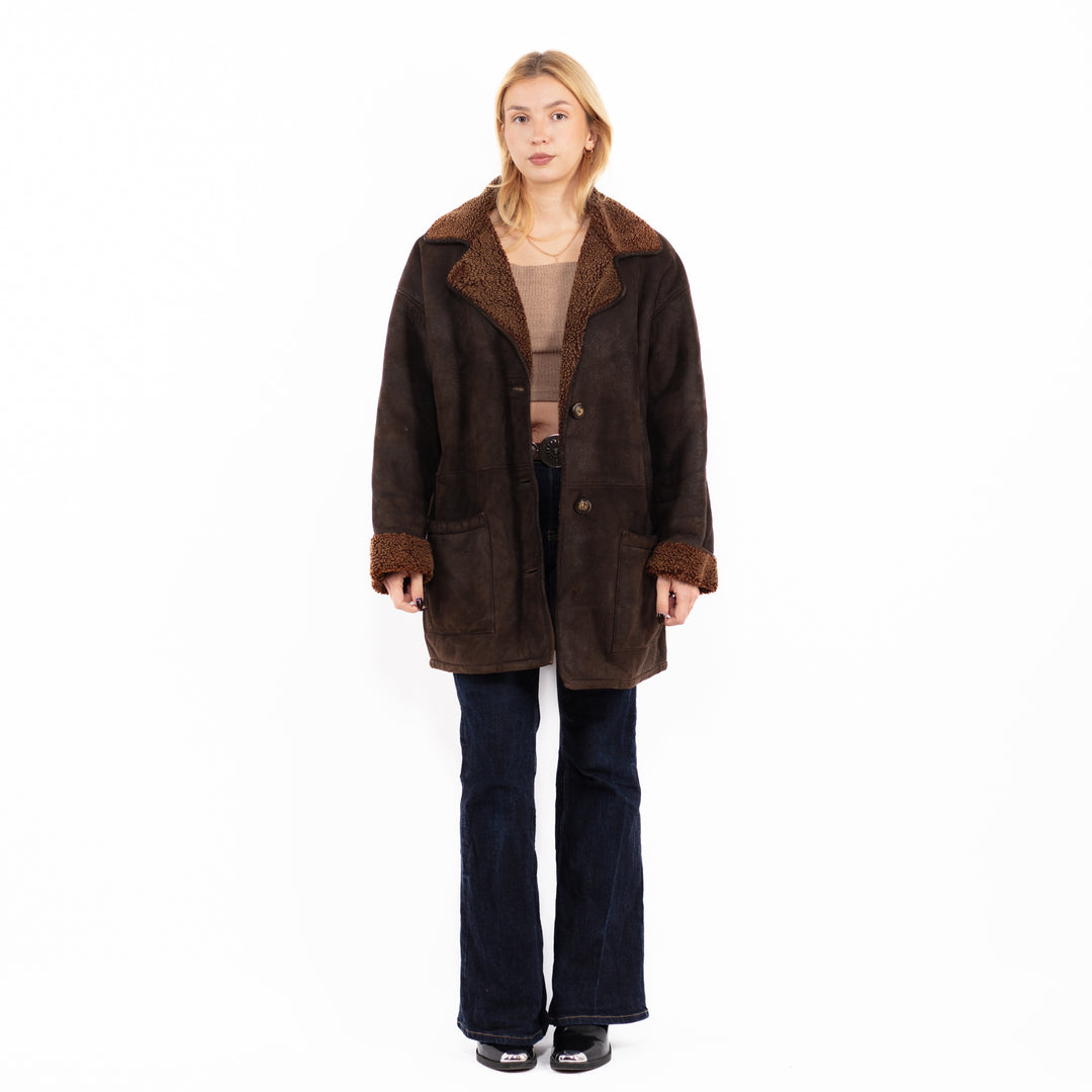 Vintage 90's Women Sheepskin Coat in BrownA0701