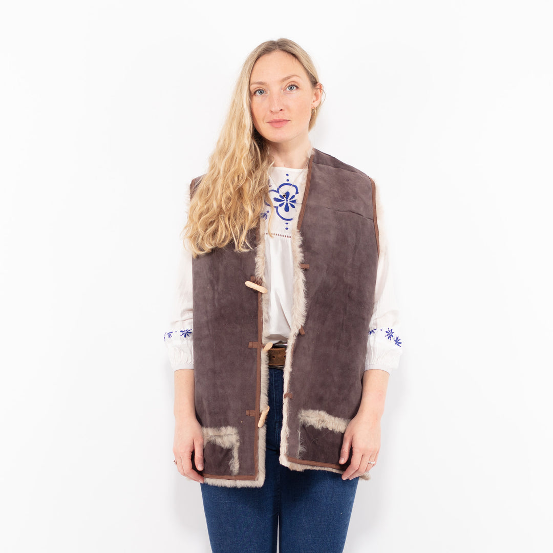 Vintage 70's Women Sheepskin Vest in BrownA0974