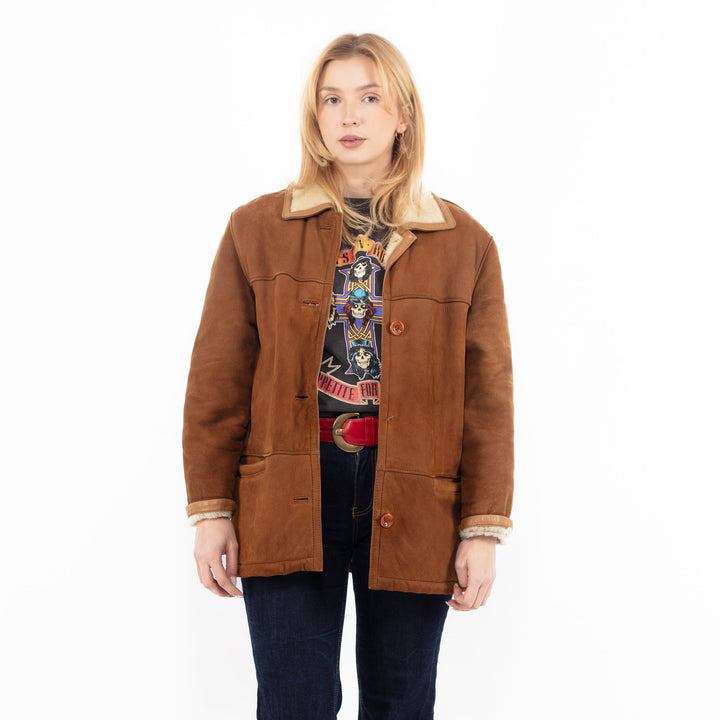 Vintage 80's Women Sheepskin Coat in Brown