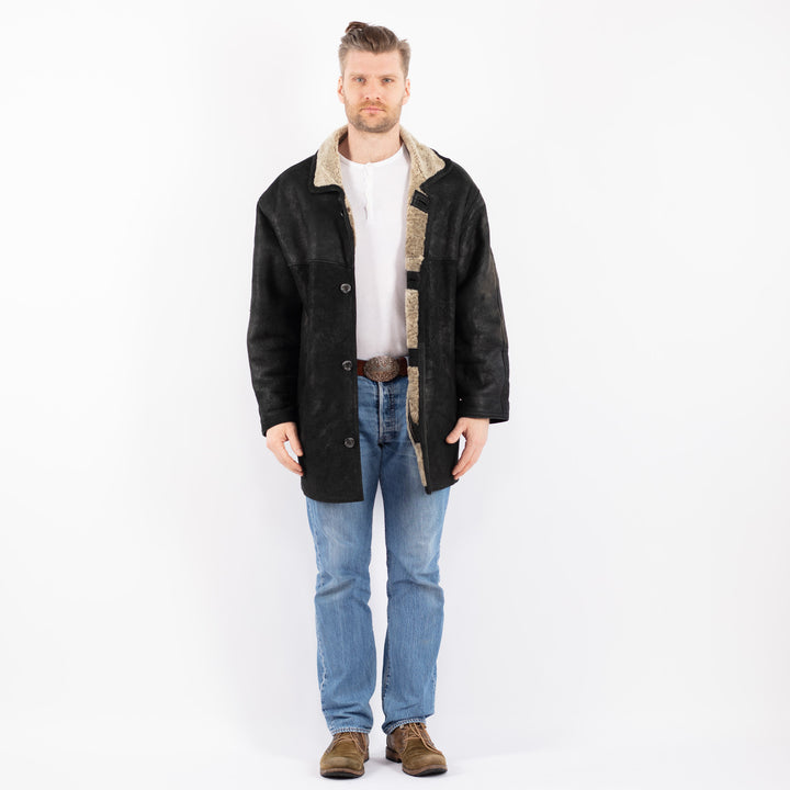 Vintage 90's Men Sheepskin Coat in BlackZ1399