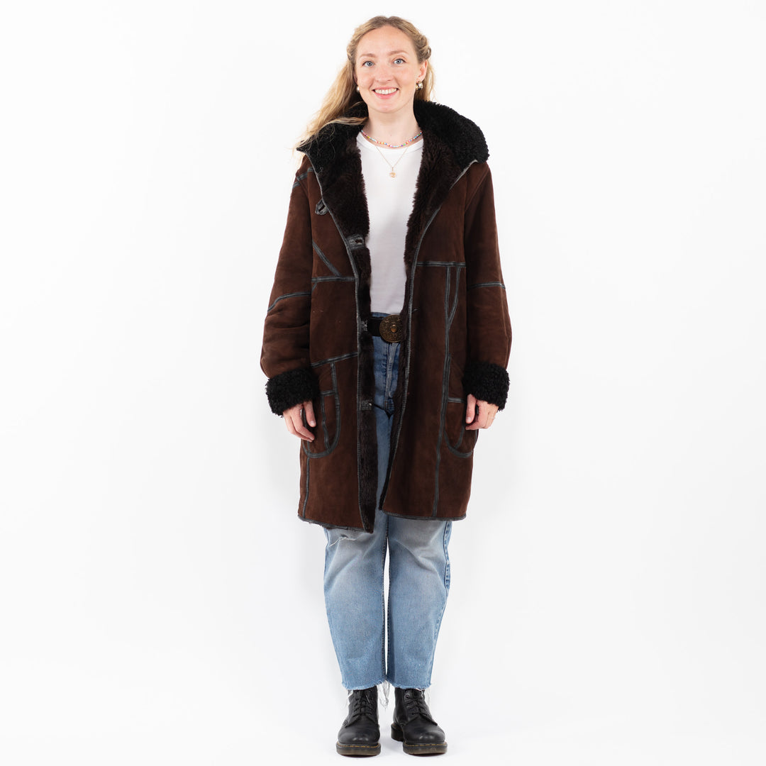 Vintage 90's Women Sheepskin Coat in BrownA0242