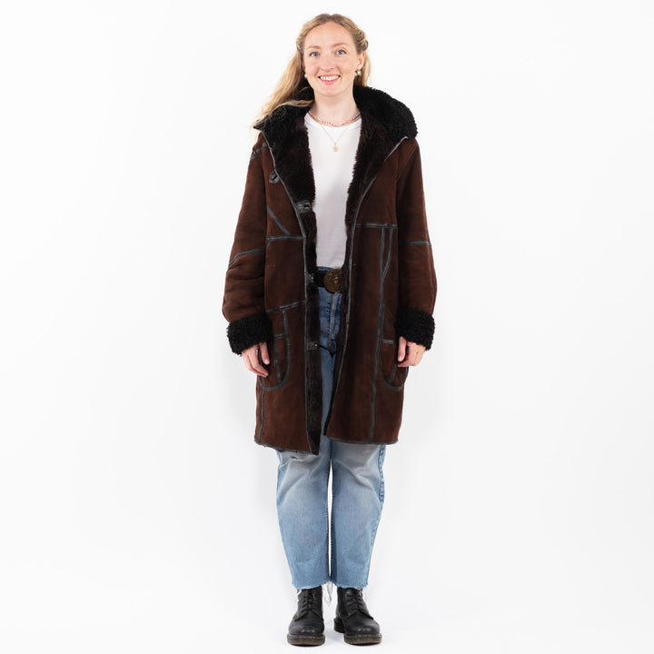 Vintage 90's Women Sheepskin Coat in BrownA0242