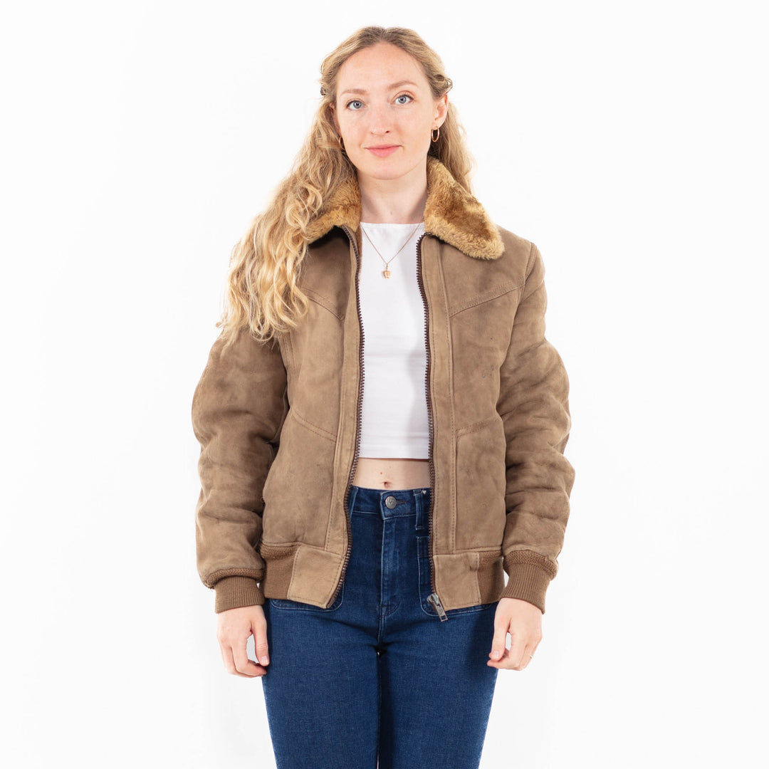 Vintage 70's Women Sheepskin Jacket in Beige