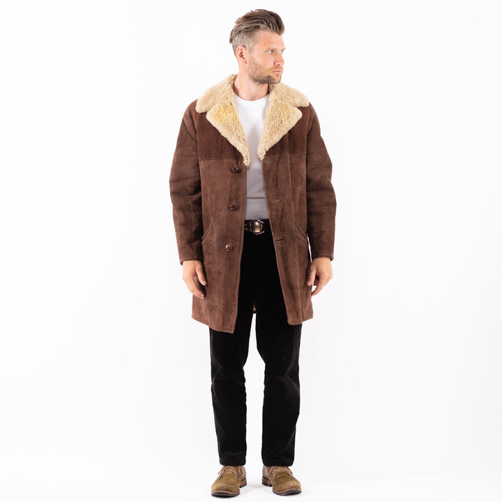Vintage 70's Men Sheepskin Coat in Brown