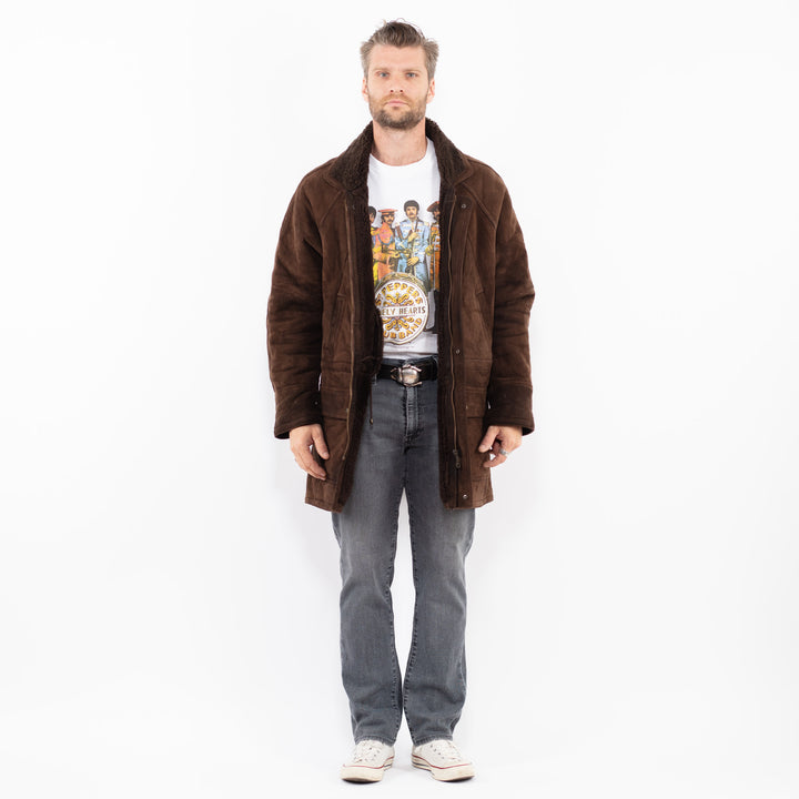 Vintage 90's Men Sheepskin Coat in BrownZ1910