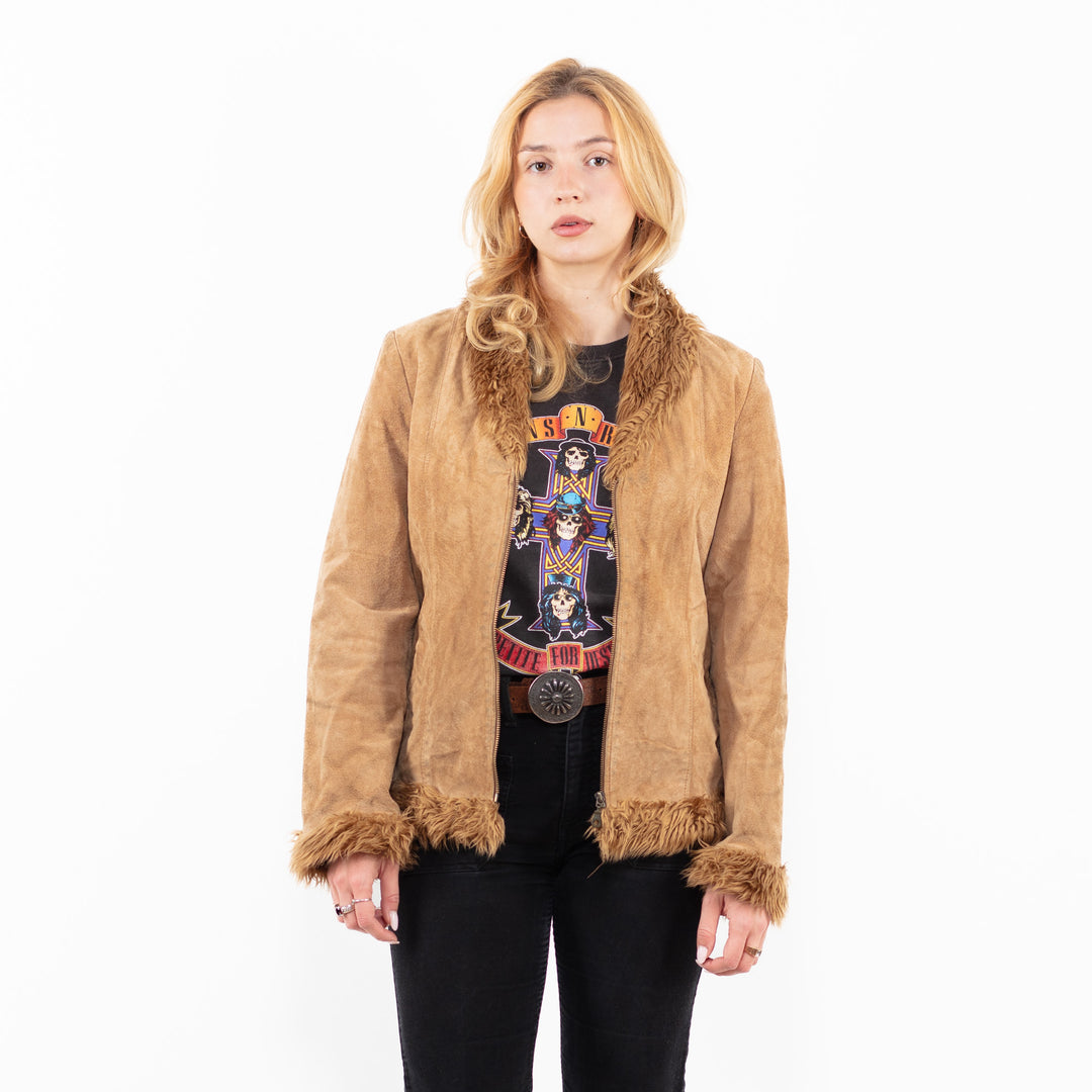 Vintage 90's Women Suede Sherpa Jacket in BeigeA1039
