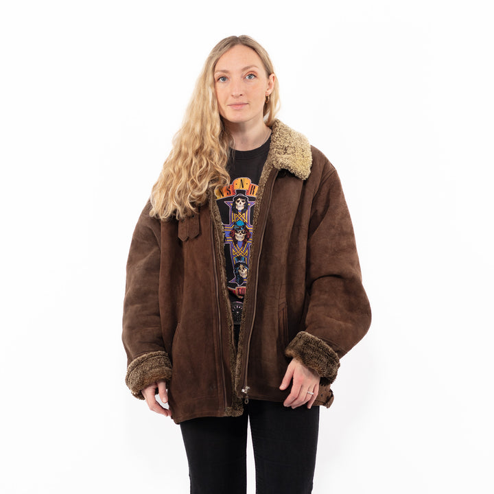 Vintage 90's Women Sheepskin Jacket in BrownA0873