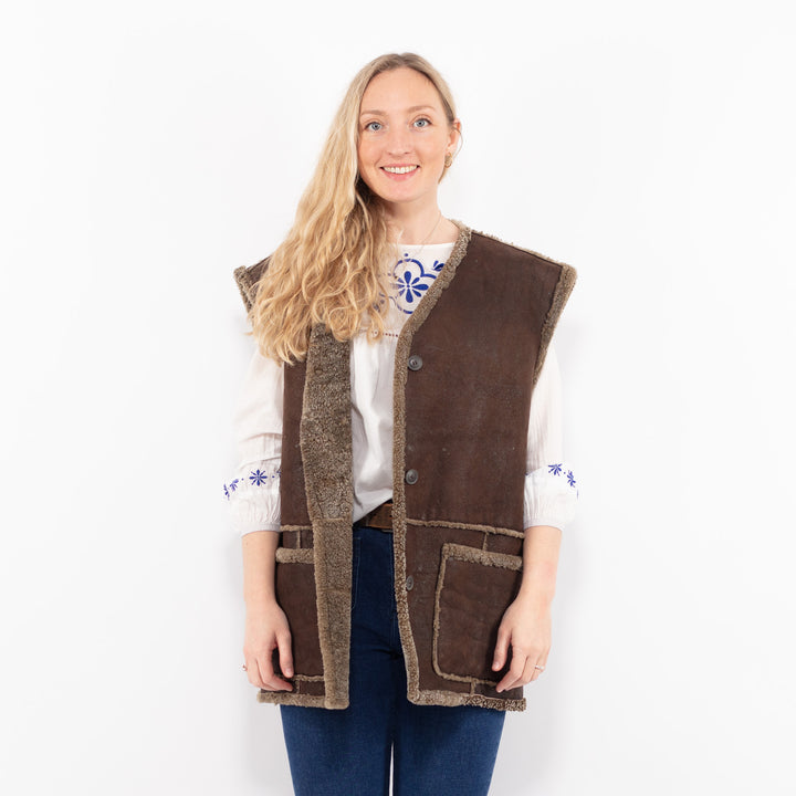 Vintage 90's Women Sheepskin Vest in BrownA0976