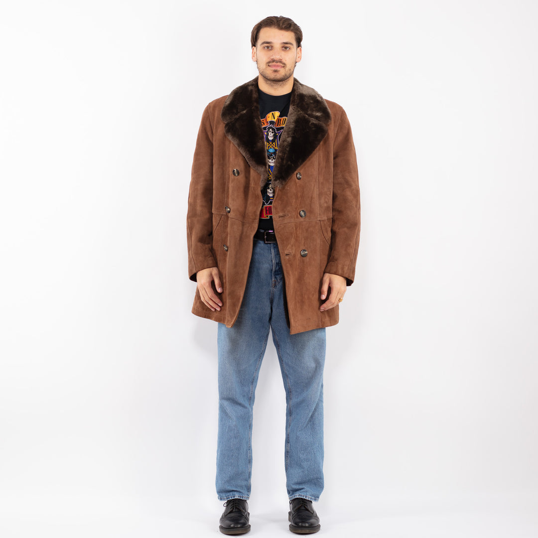 Vintage 70's Men Suede Sherpa Coat in Brown
