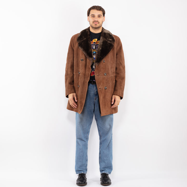 Vintage 70's Men Suede Sherpa Coat in Brown