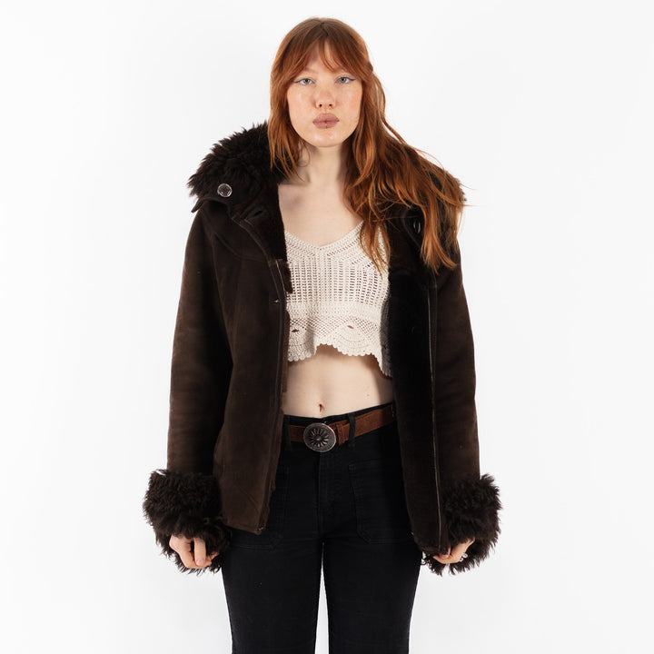 Vintage 90's Women Sheepskin Jacket in BrownV9744