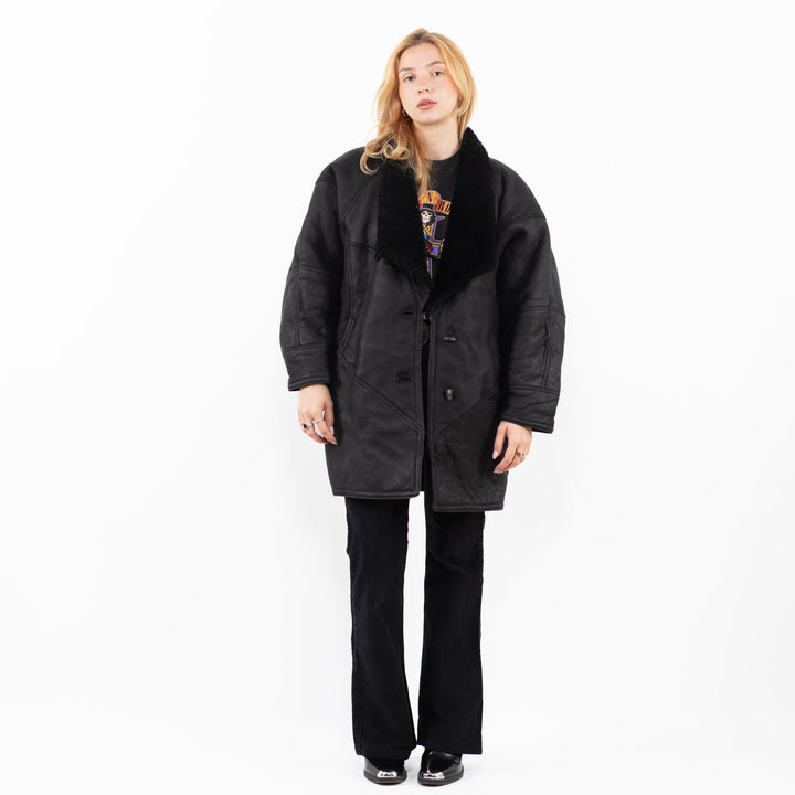 Vintage 90's Women Sheepskin Coat in Blue