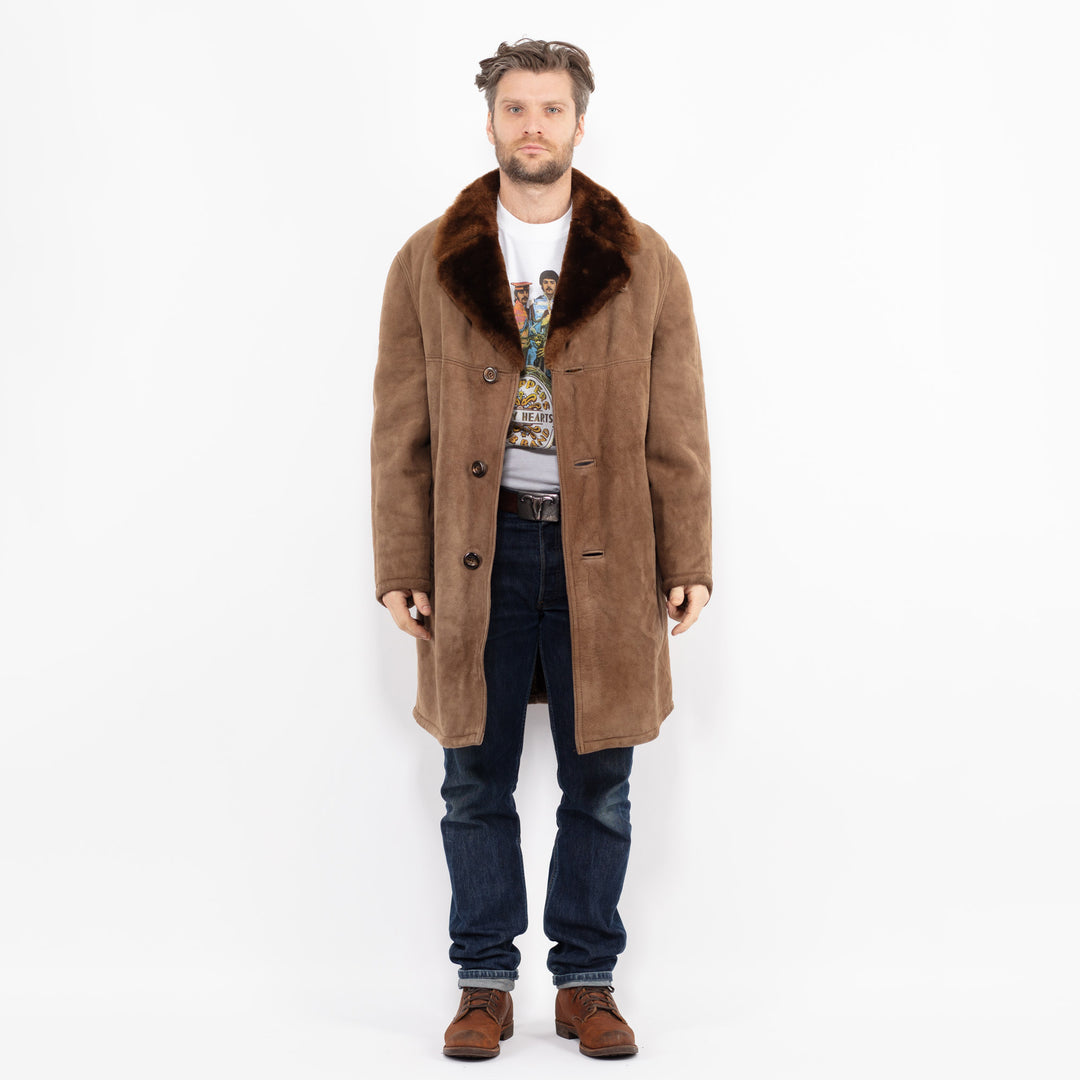 Vintage 70's Men Sheepskin Coat in BrownZ2463