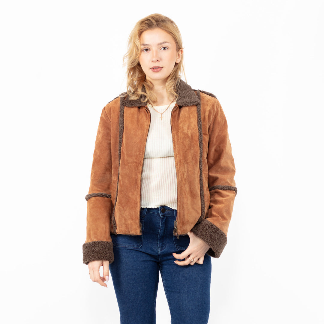 Vintage 90's Penny Lane Suede Sherpa Jacket in Brown