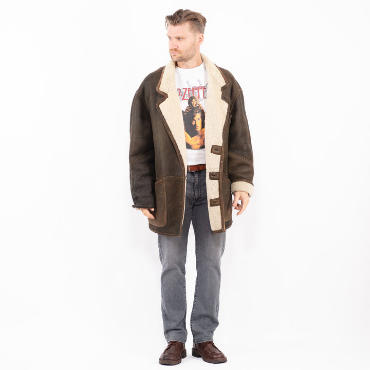 Vintage 80's Men Sheepskin Coat in BrownZ2036