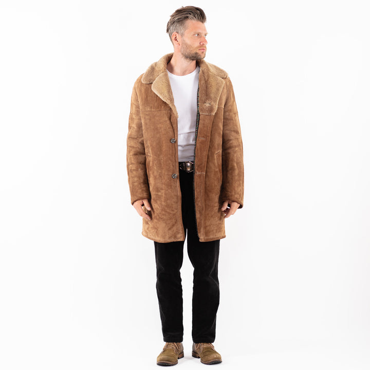 Vintage 70's Men Sheepskin Coat in Brown