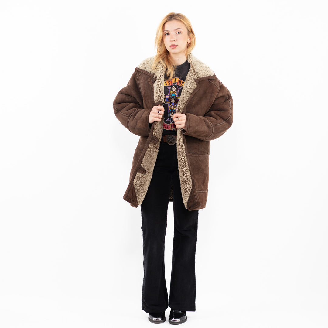 Vintage 80's Women Sheepskin Shearling Coat in BrownA1041
