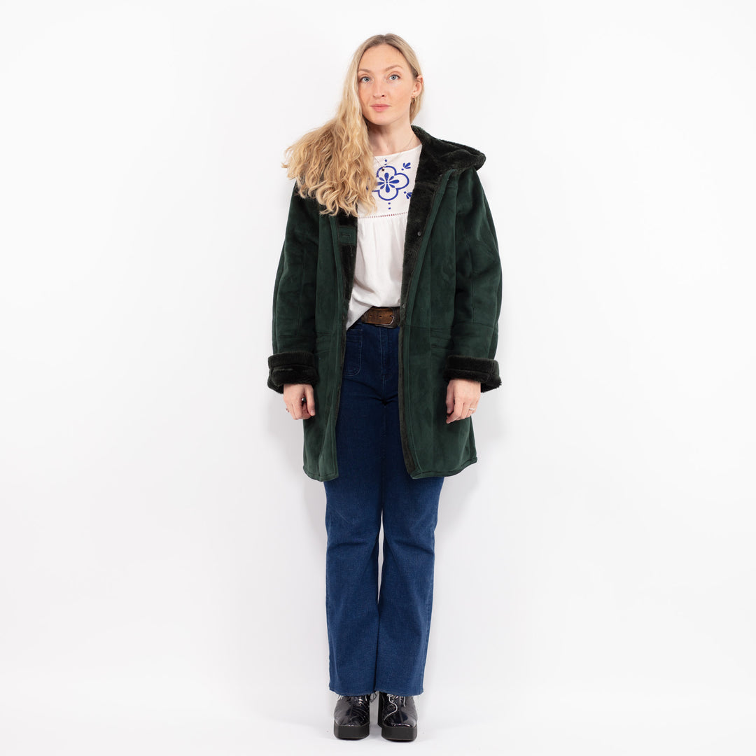 Vintage 90's Women Faux Sheepskin in GreenA0978