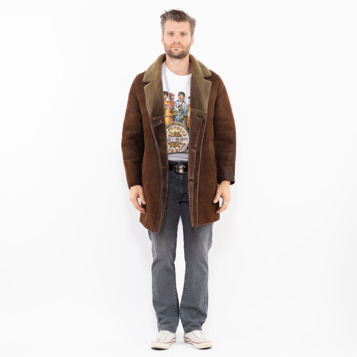 Vintage 80's Men Sheepskin Coat in Brown