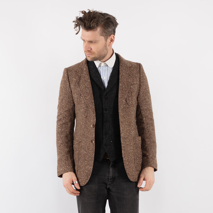 Vintage 70's Men Wool Blazer Jacket in Brown