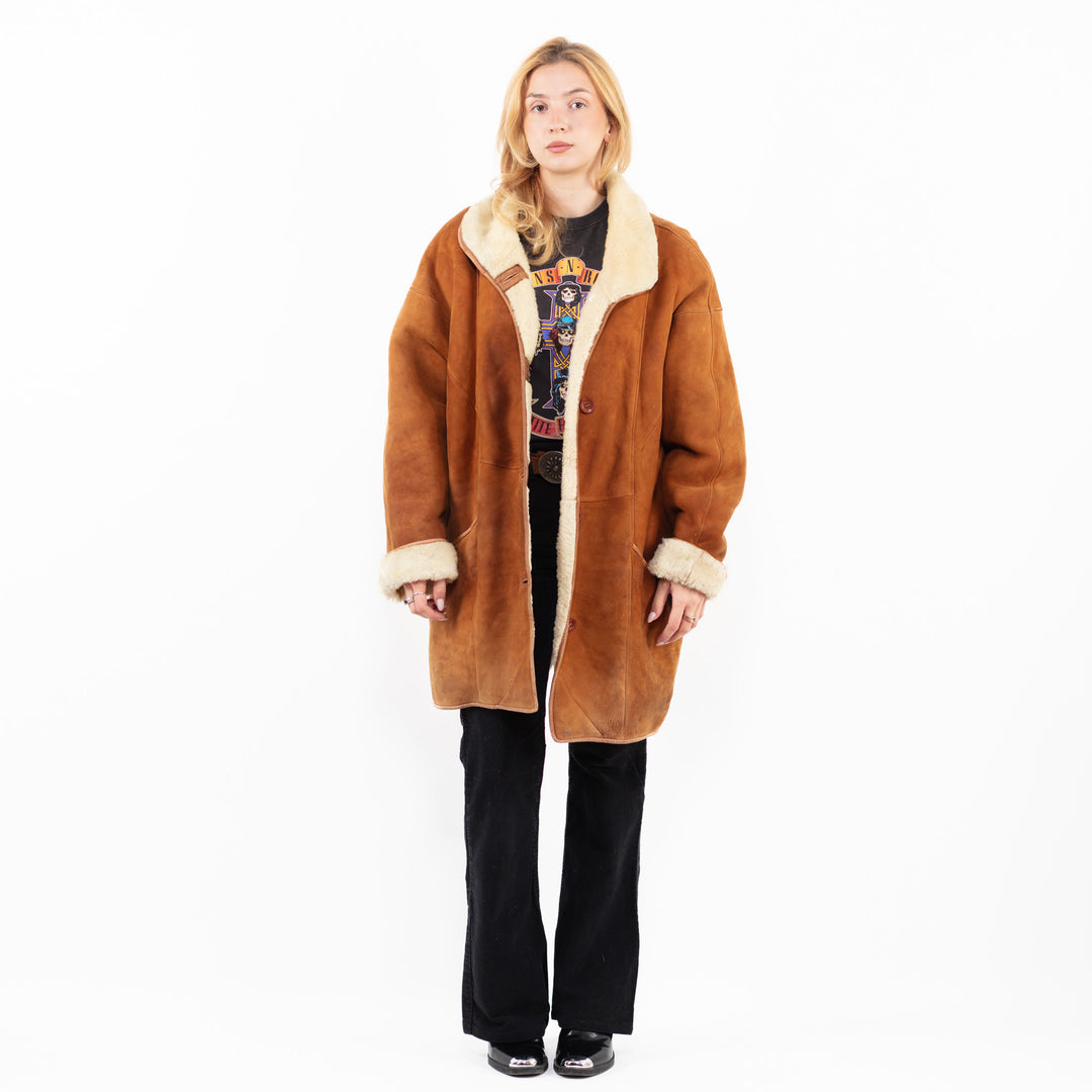 Vintage 90's Women Sheepskin Coat in Brown