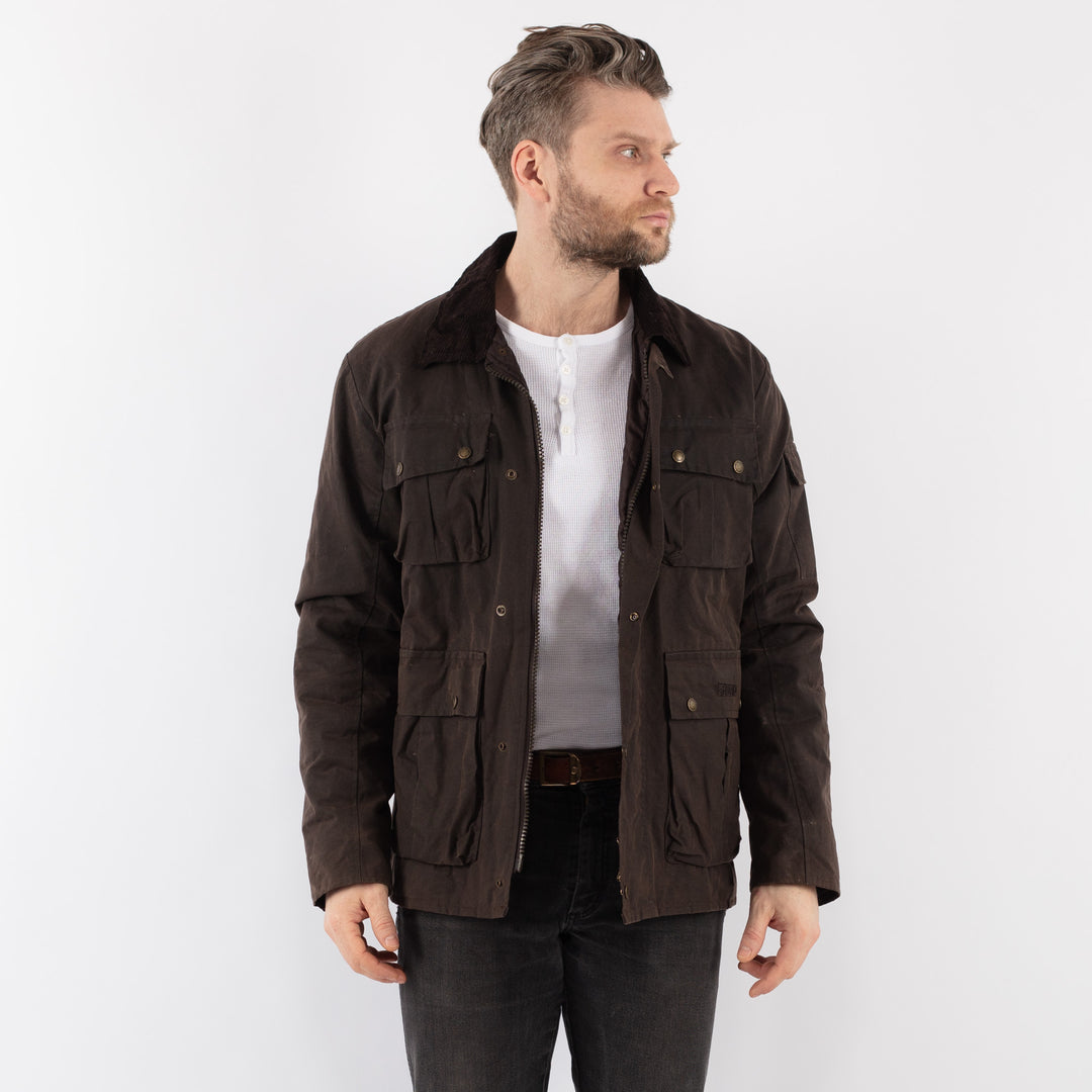 Vintage 90's Men Waxed Cotton Jacket in BrownZ887