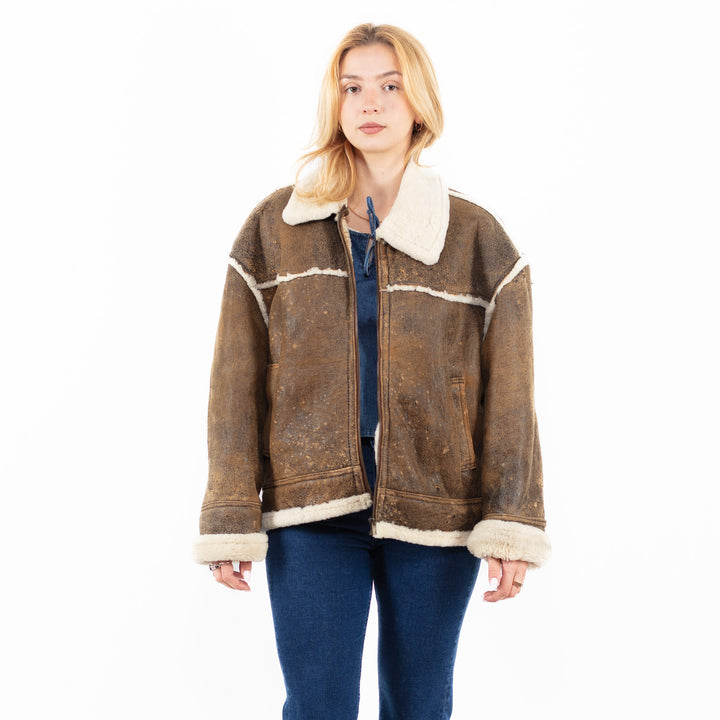 Vintage 90's Women Sheepskin Jacket in BrownA0041