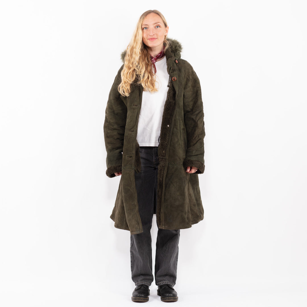 Vintage 90's Women Sheepskin Coat in GreenA0593