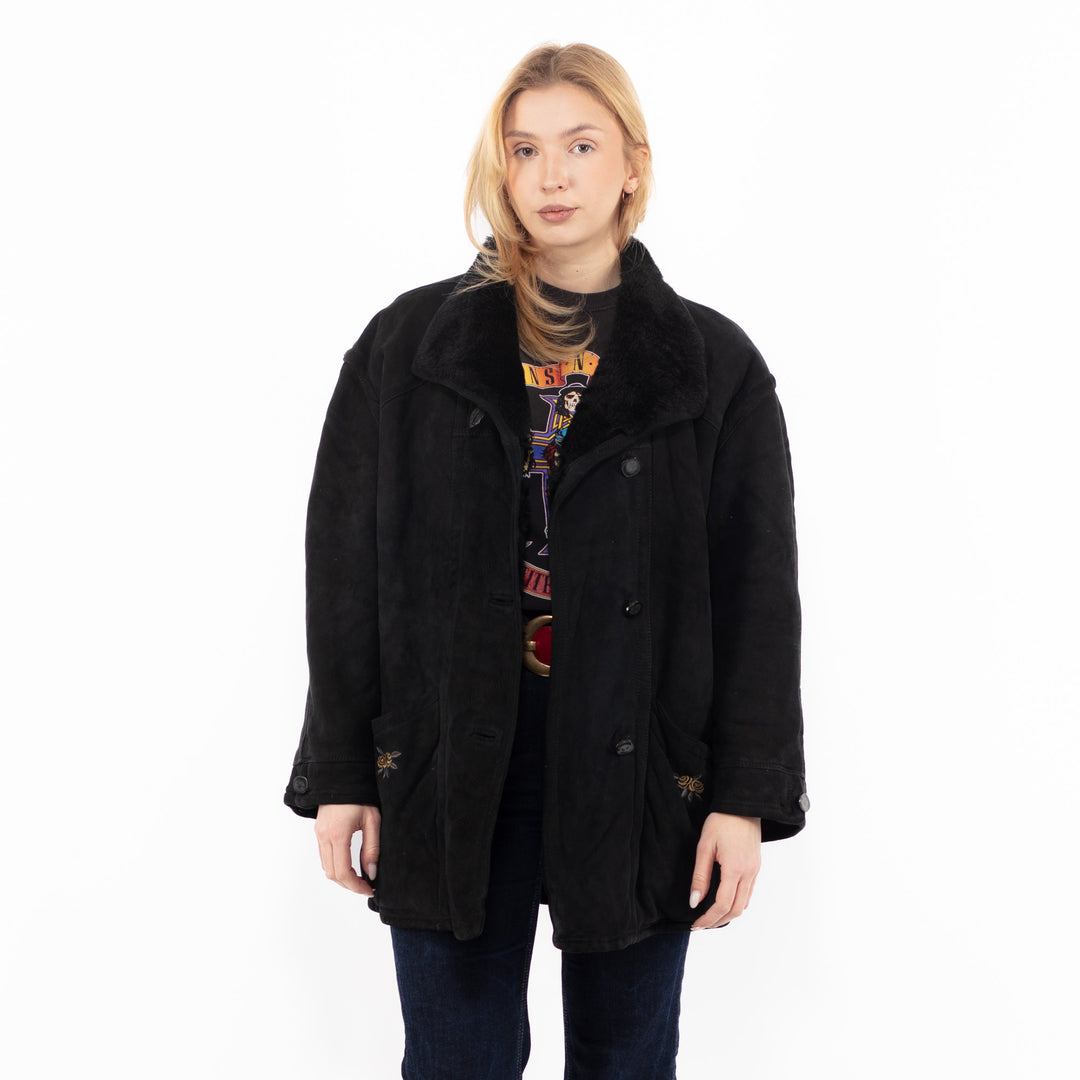 Vintage 90's Women Sheepskin Coat in BlackA1081