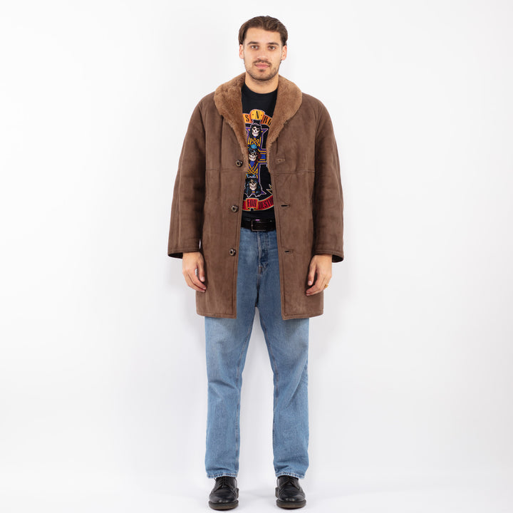 Vintage 70's Men Sheepskin Coat in Brown