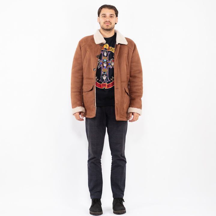 Vintage 00's Men Faux Sheepskin Coat in BrownZ2355