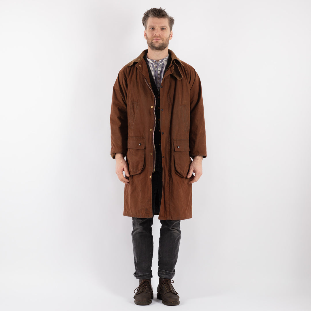 Vintage 90's Men Waxed Cotton Coat in Brown