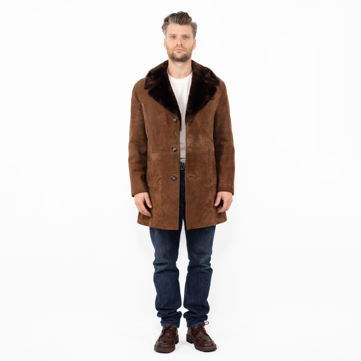 Vintage 70's Men Suede Sherpa Coat in Brown