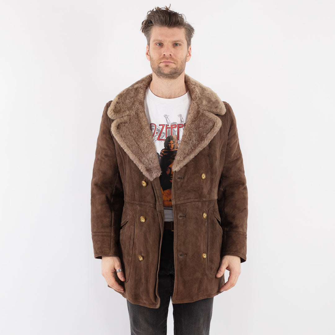 Vintage 70's Men Sheepskin Coat in Brown - NorthernGrip