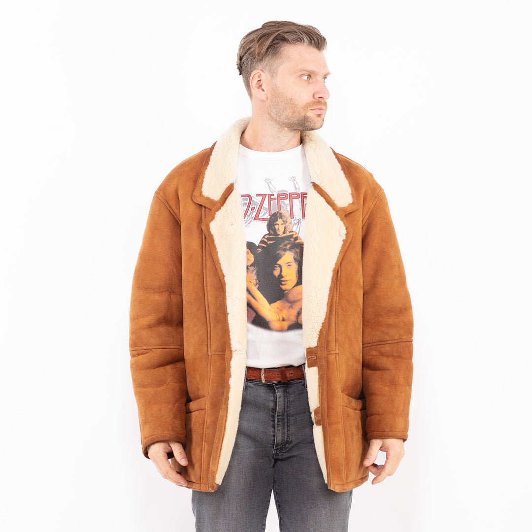 Vintage 80's Men Sheepskin Coat in BrownZ2039