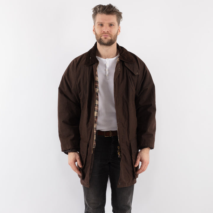 Vintage 90's Men Waxed Cotton Jacket in BrownZ888