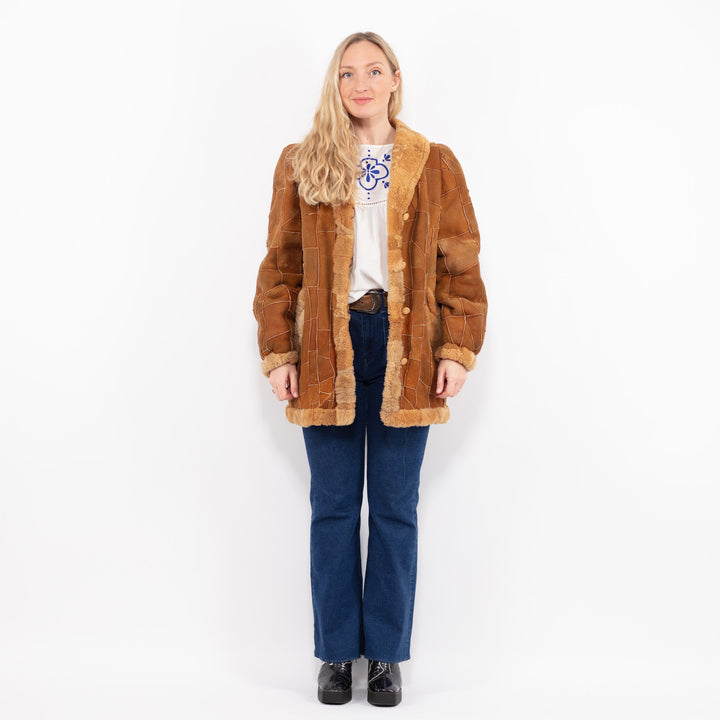 Vintage 70's Women Sheepskin Coat in Brown