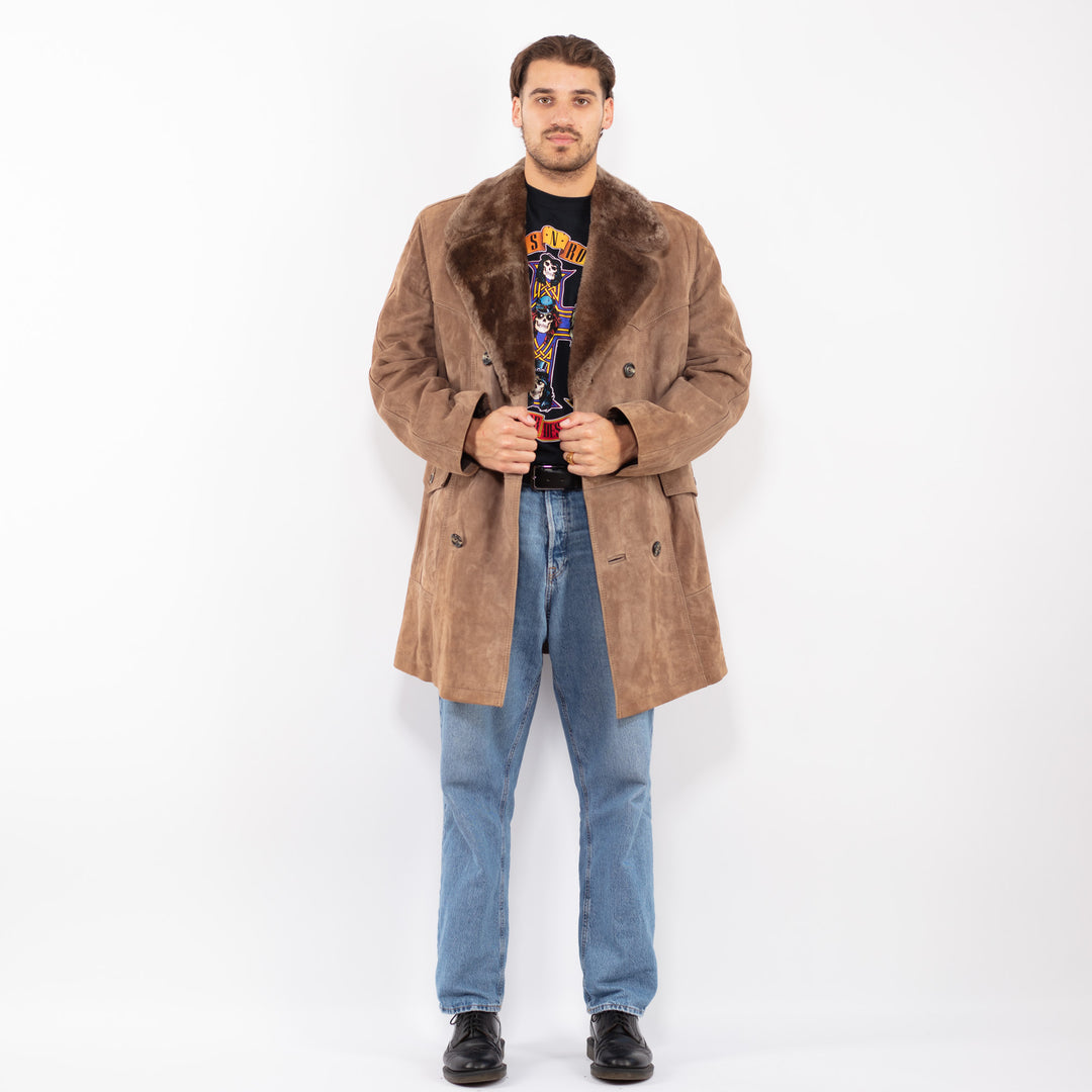 Vintage 70's Men Suede Sherpa Coat in Brown