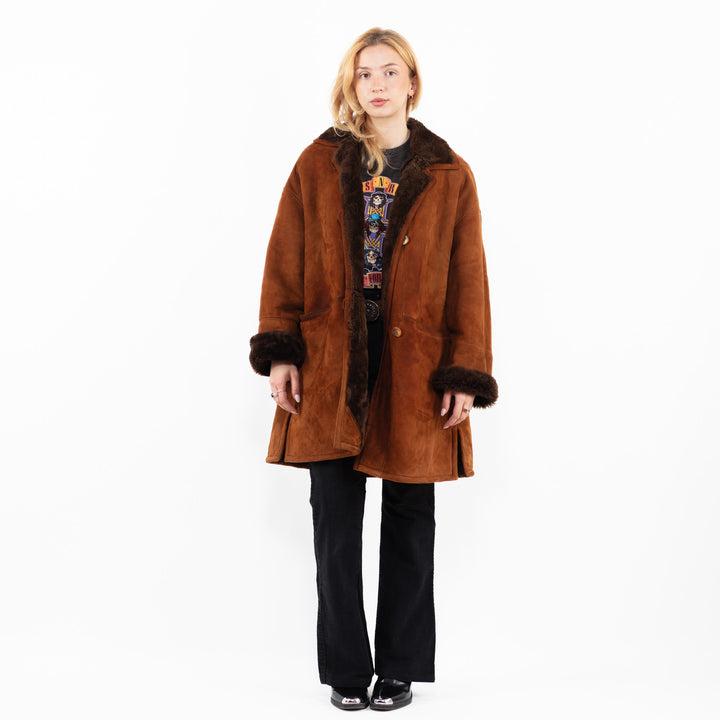 Vintage 80's Women Sheepskin Coat in BrownA0144