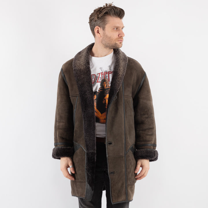 Vintage 80's Men Sheepskin Coat in Gray - NorthernGrip