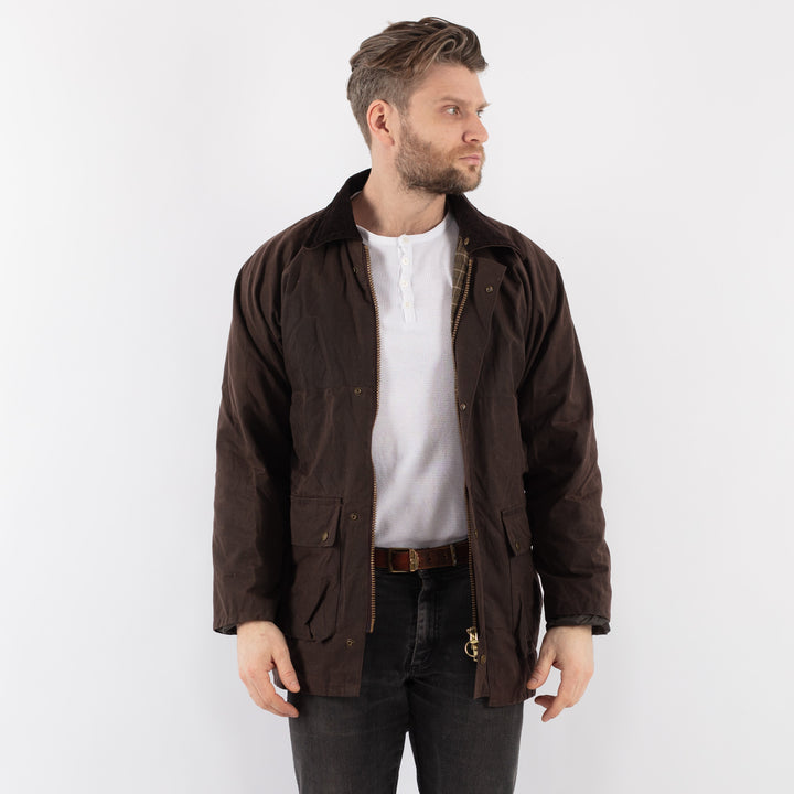 Vintage 90's Men Waxed Cotton Jacket in BrownZ889