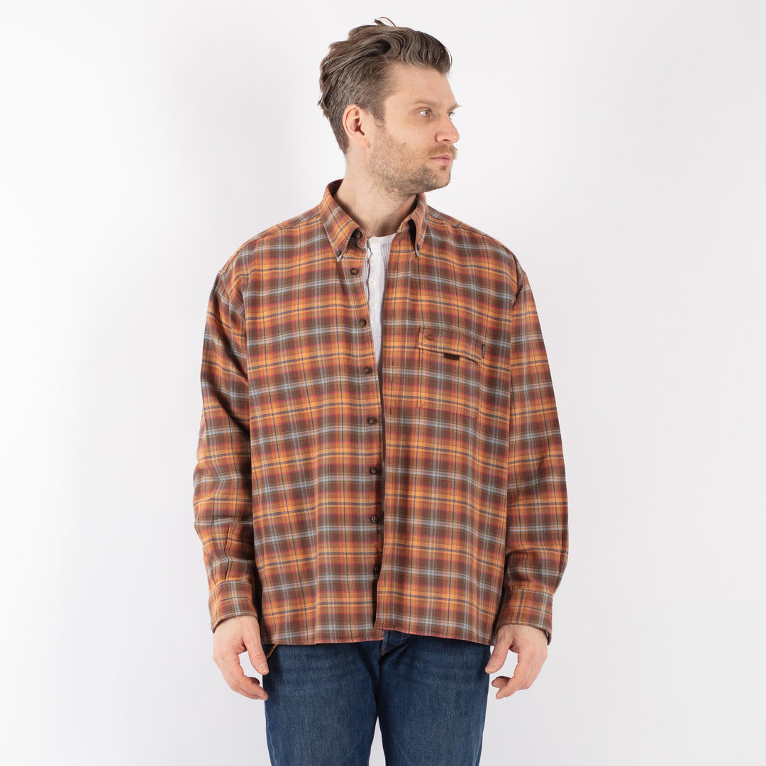 Vintage 90's Men Plaid Flannel Shirt in BrownZ1148