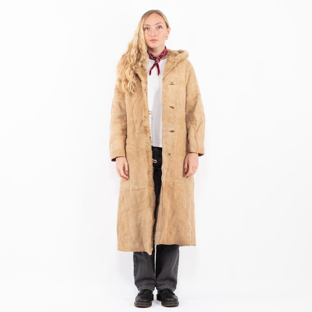 Vintage 90's Women Sheepskin Coat in BeigeA0595