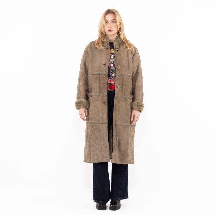 Vintage 80's Women Sheepskin Coat in Beige