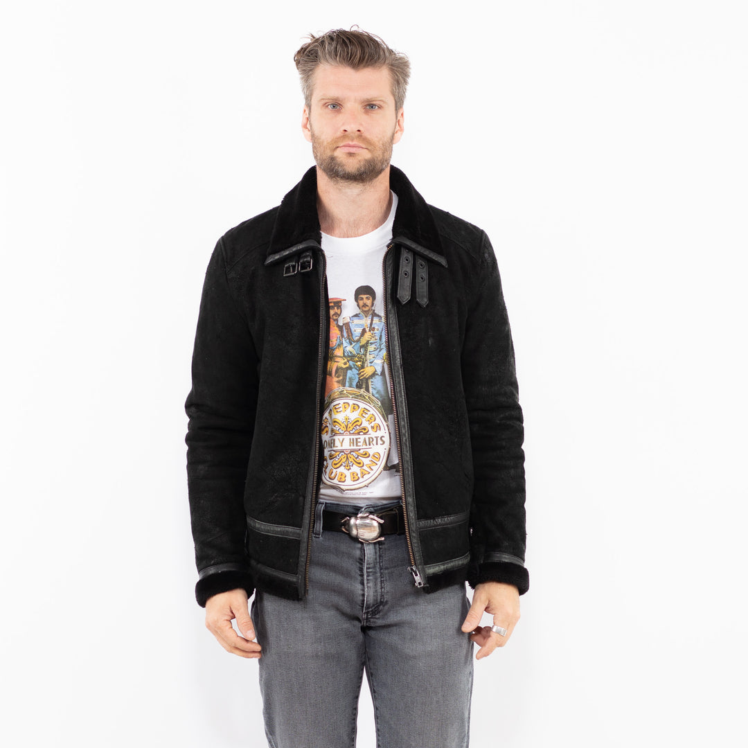 Vintage Men Suede Sherpa Jacket in BlackZ1916
