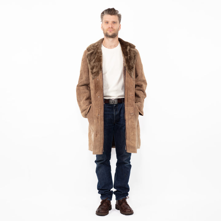 Vintage 70's Men Sheepskin Coat in Beige