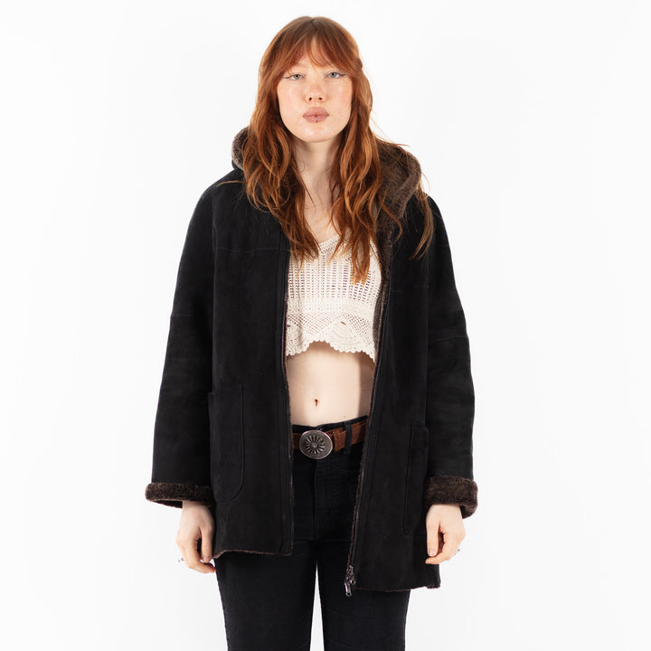 Vintage 90's Women Sheepskin Jacket in BlackV9749